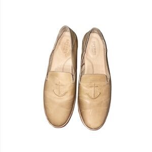 Sperry Topsider Seaport Levy Leather Loafer 10 Sailor Minimalist Cream Anchor